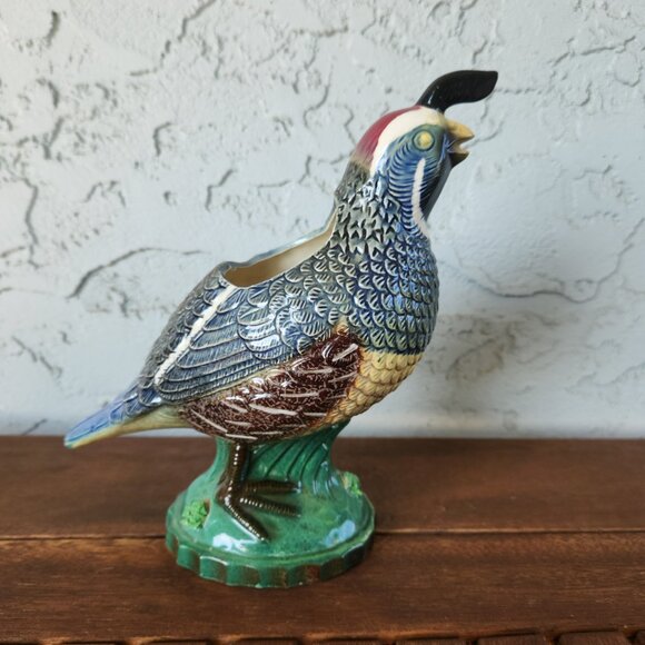 Vintage 1950s Ball Bros Ceramic Quail Bird Figurine Planter Vase 7.3" Tall - Picture 1 of 13